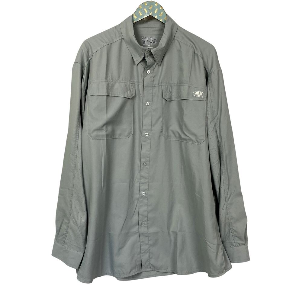 EAG Elite Shirt Mens 2XL Gray Vented Fishing Quick Dry Long Sleeve Top 2X